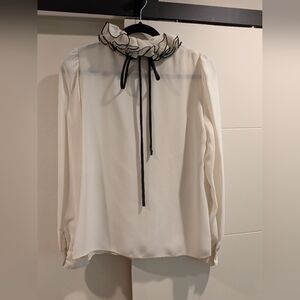 St. John Cream Blouse with Black Accents